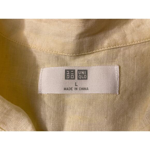 Uniqlo Women's Size Large Linen Button Up Shirt‎ Blouse Yellow - Picture 3 of 7